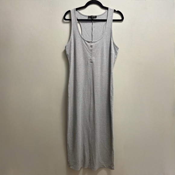 Dynamite Grey Ribbed Henley Dress XL | Button Front Stretch Midi - Picture 2 of 10